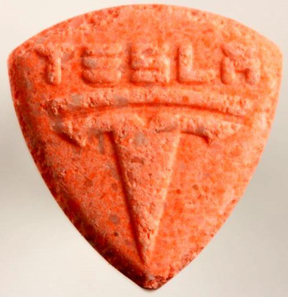 Orange Tesla ecstasy pill